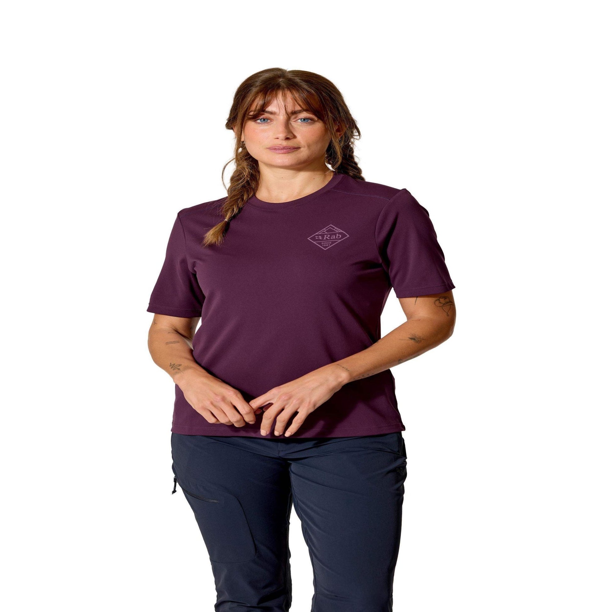 Rab Women's Force Stamp Tee – Camiseta Técnica UPF 40+ Dryflo™ Solar para Trail y Montaña - Camisetas técnicas