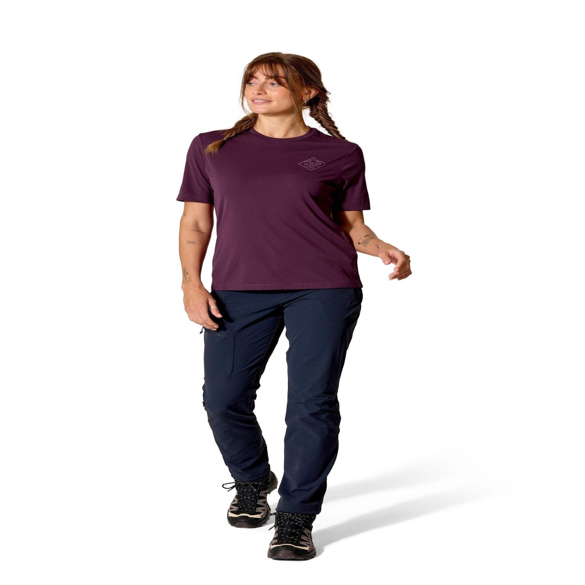 Rab Women's Force Stamp Tee – Camiseta Técnica UPF 40+ Dryflo™ Solar para Trail y Montaña - Camisetas técnicas