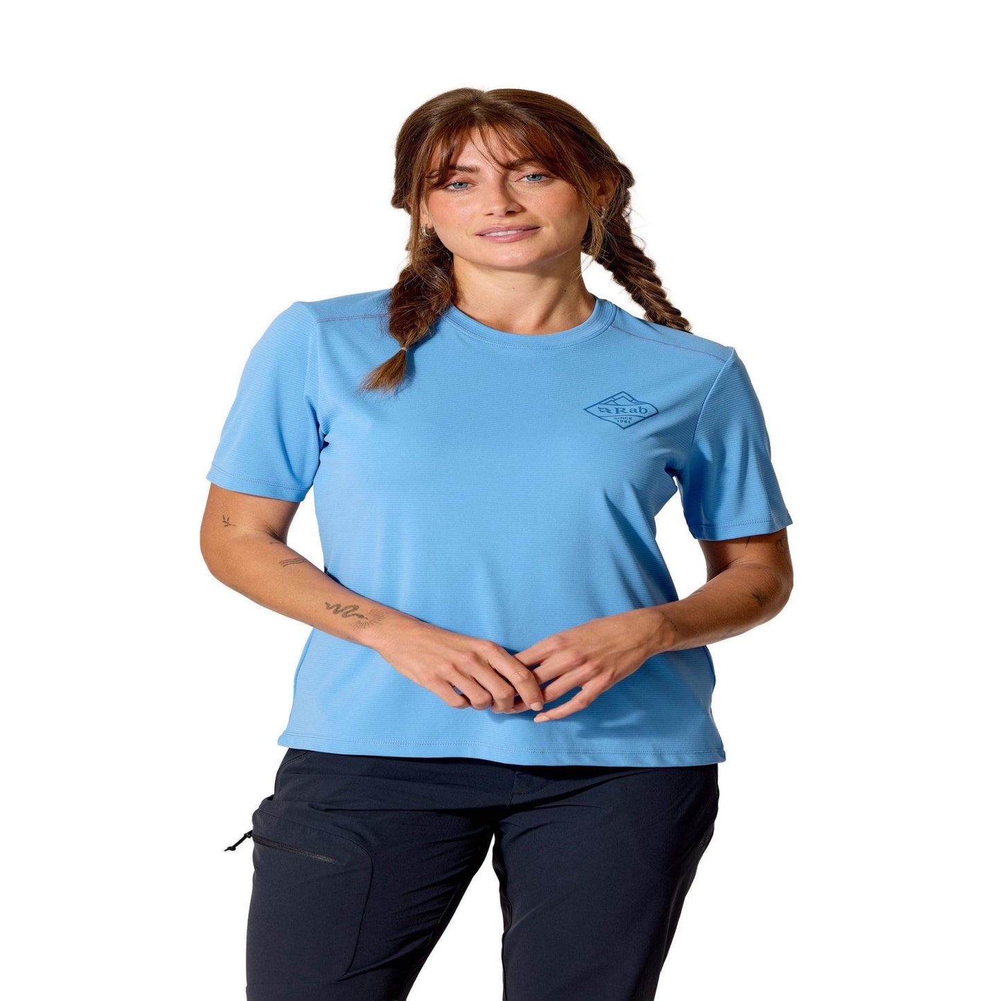 Rab Women's Force Stamp Tee – Camiseta Técnica UPF 40+ Dryflo™ Solar para Trail y Montaña - Camisetas técnicas